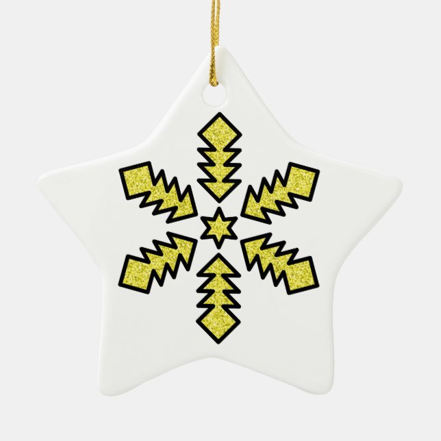 Ornamento De Cerâmica Glitter Snowflake - Yellow Star (Frente)