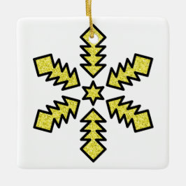 Ornamento De Cerâmica Glitter Snowflake - Yellow Star
