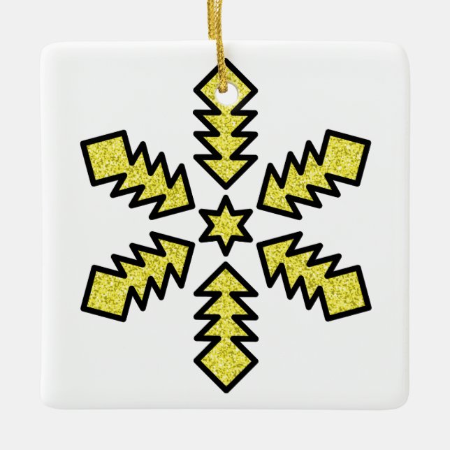 Ornamento De Cerâmica Glitter Snowflake - Yellow Star (Frente)