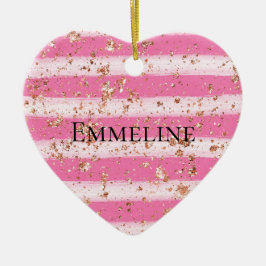 Ornamento De Cerâmica Glitter Splatter de Stripes Brancas Girassas