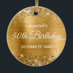 Ornamento De Cerâmica Glittery Gold Foil 50th Birthday<br><div class="desc">Crie seu próprio ornamento do círculo de 50 anos para sua sogra Você pode personalizar o texto do bloco ou o texto da caligrafia ou o estilo da fonte. O fundo da arte digital apresenta uma falso brilho dourado e uma folha de papel amarelo-ouro. Na parte de trás, você pode...</div>