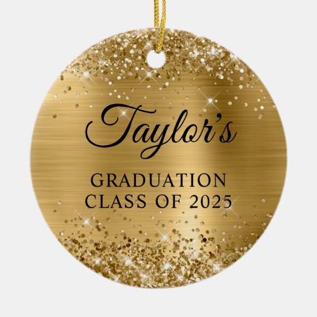 Ornamento De Cerâmica Glittery Gold Foil Graduation (Frente)