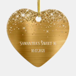 Ornamento De Cerâmica Glittery Gold Foil Personalized Sweet 16