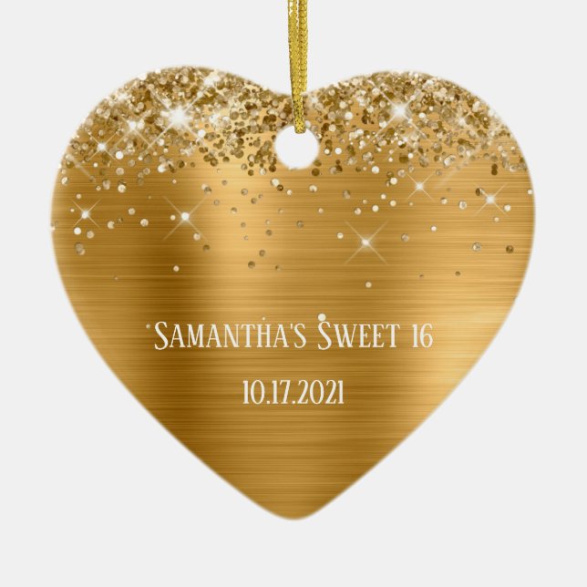 Ornamento De Cerâmica Glittery Gold Foil Personalized Sweet 16 (Frente)
