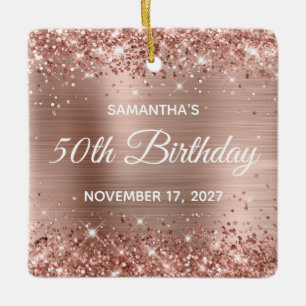 Ornamento De Cerâmica Glittery Rose Gold Foil 50º Aniversário