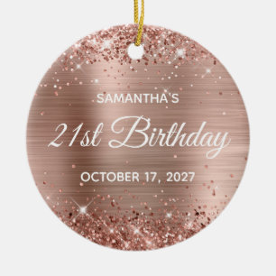 Ornamento De Cerâmica Glittery Rose Gold Foil Aniversário de 21 Anos