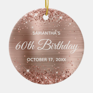 Ornamento De Cerâmica Glittery Rose Gold Foil Aniversário de 60 anos