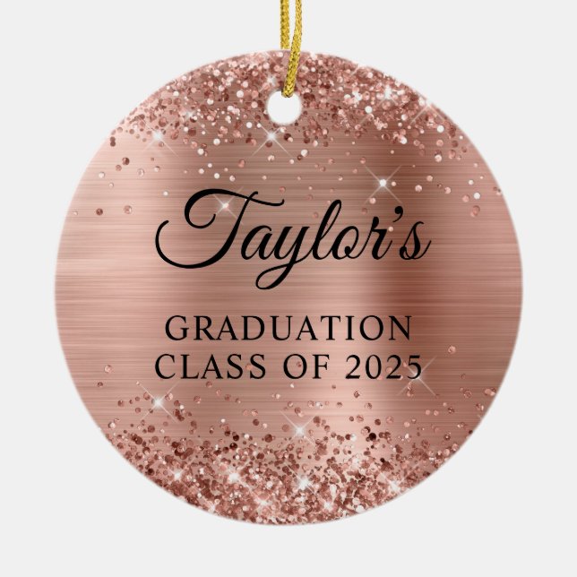 Ornamento De Cerâmica Glittery Rose Gold Foil Graduation (Frente)