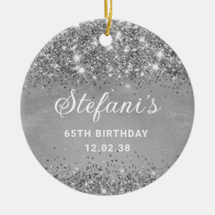 Ornamento De Cerâmica Glittery Soft Silver Foil 65 Birthday Classic