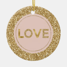 Ornamento De Cerâmica Glitzy Dourado Brilhante Blush Pink Love