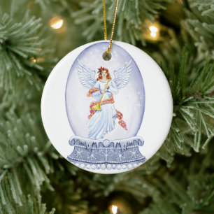 Ornamento De Cerâmica Globo de neve com ilustração de anjo