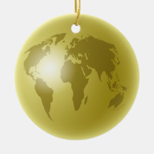Ornamento De Cerâmica Globo Dourado do mundo
