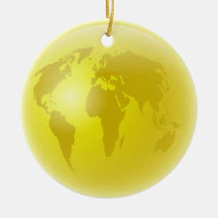 Ornamento De Cerâmica Globo Dourado do mundo
