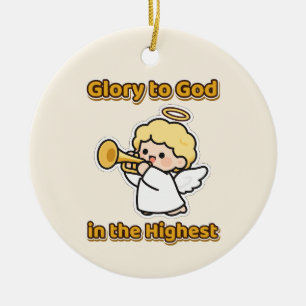 Ornamento De Cerâmica Glória a Deus nas Alturas Anjo de Natal