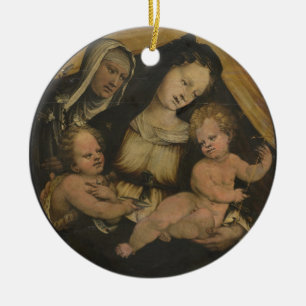 ORNAMENTO DE CERÂMICA GLÓRIA PARA JESUS E A VIRGEM BEM-VINDA MARIA