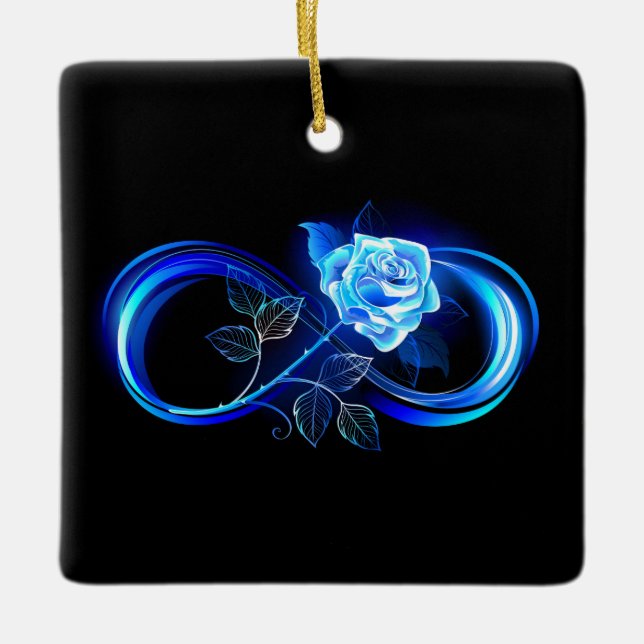 Ornamento De Cerâmica Glowing infinity with blue rose (Frente)