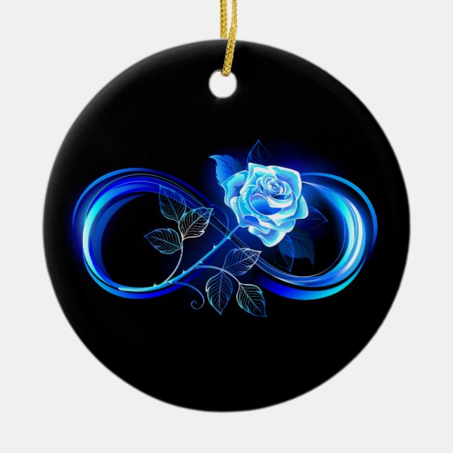 Ornamento De Cerâmica Glowing infinity with blue rose (Frente)