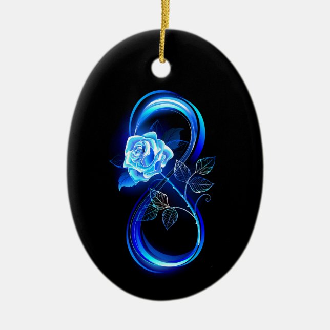 Ornamento De Cerâmica Glowing infinity with blue rose (Frente)