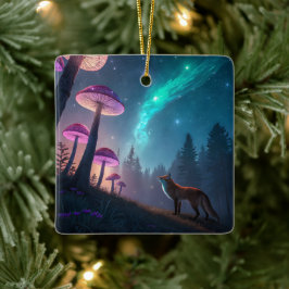 Ornamento De Cerâmica Glowing Mushroom Forest Fox Fantasy Art