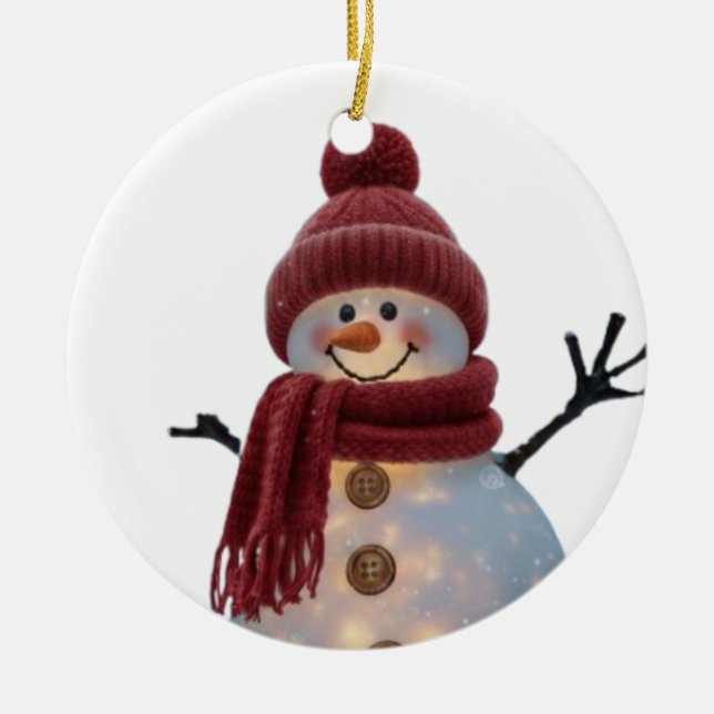 Ornamento De Cerâmica Glowing Winter Snowman - Cozy Christmas Night (Frente)