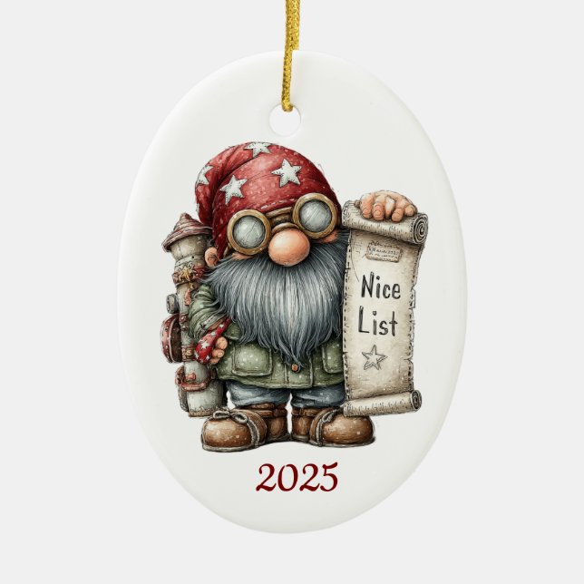 Ornamento De Cerâmica Gnome Ceramic Oval Christmas Ornament (Frente)