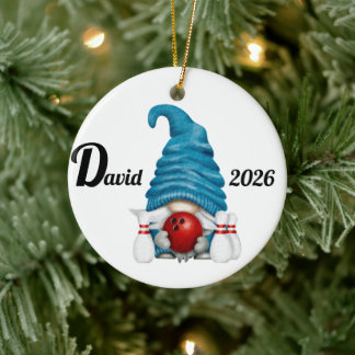 Ornamento De Cerâmica Gnome de Boliche Personalizado de Natal