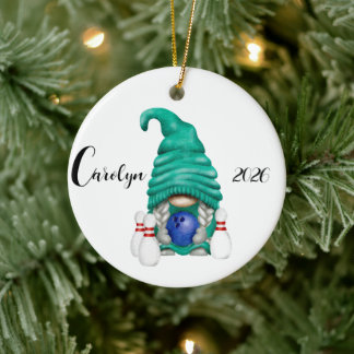 Ornamento De Cerâmica Gnome de Boliche Personalizado Natal