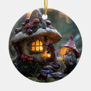 Ornamento De Cerâmica Gnome e uma casa de cogumelos, design de fantasia