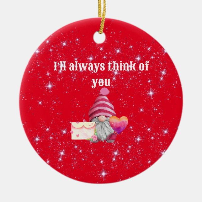 Ornamento De Cerâmica Gnome in love with rainbow heart (Frente)