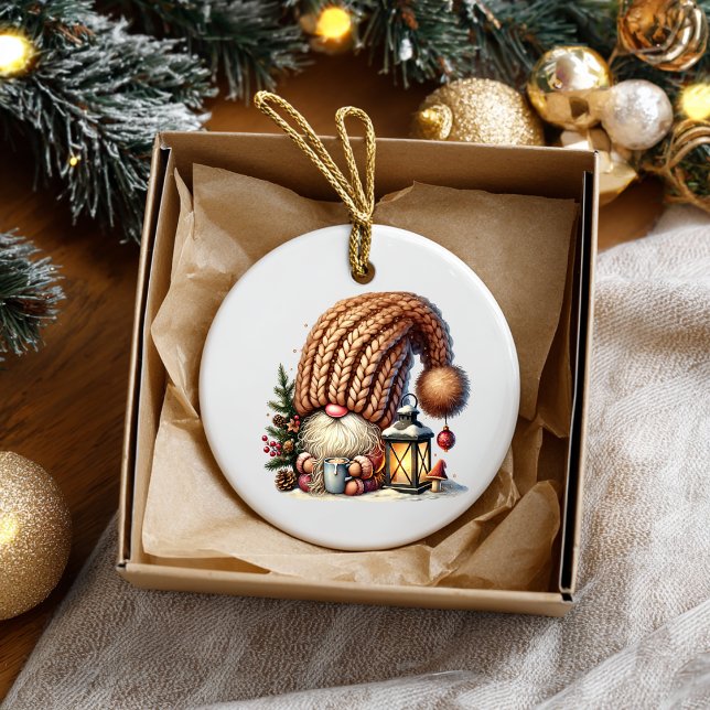 Ornamento De Cerâmica Gnome Made Eggnog Ceramic Ornament (Personalize this cute Christmas Gnome ceramic ornament. )