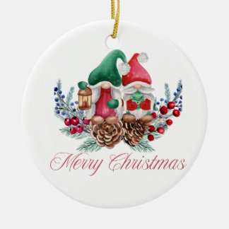 Ornamento De Cerâmica Gnome Merry Christmas dressed for Christmas on a 