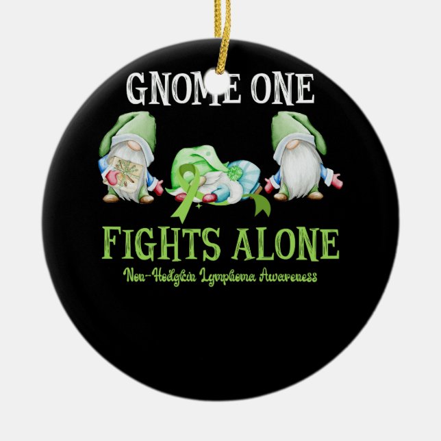 Ornamento De Cerâmica Gnome One luta sozinho Limão Linfoma Não Hodgkin A (Frente)