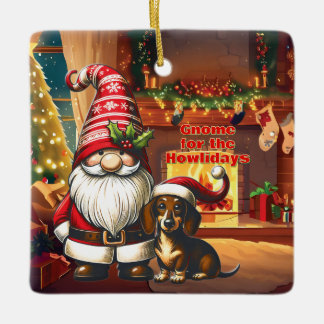 Ornamento De Cerâmica Gnome para o Howlidays Dachshund