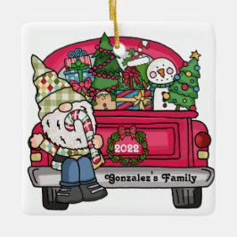 Ornamento De Cerâmica Gnome Red Truck Personalizado