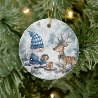 Ornamento De Cerâmica Gnomo Azul de Natal 