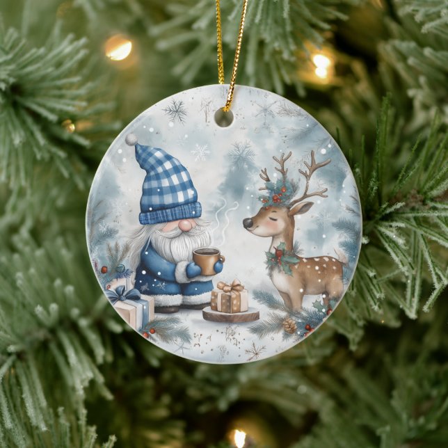 Ornamento De Cerâmica Gnomo Azul de Natal  (Árvore)