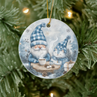Ornamento De Cerâmica Gnomo Azul de Natal