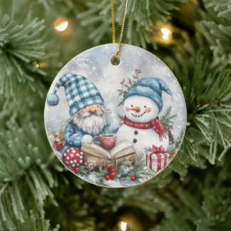 Ornamento De Cerâmica Gnomo Azul de Natal