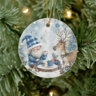 Ornamento De Cerâmica Gnomo Azul de Natal
