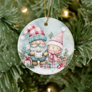 Ornamento De Cerâmica Gnomo Azul de Natal