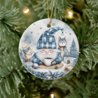 Ornamento De Cerâmica Gnomo Azul de Natal