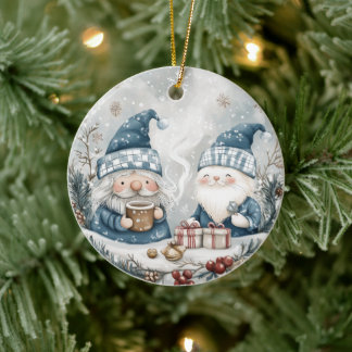 Ornamento De Cerâmica Gnomo Azul de Natal