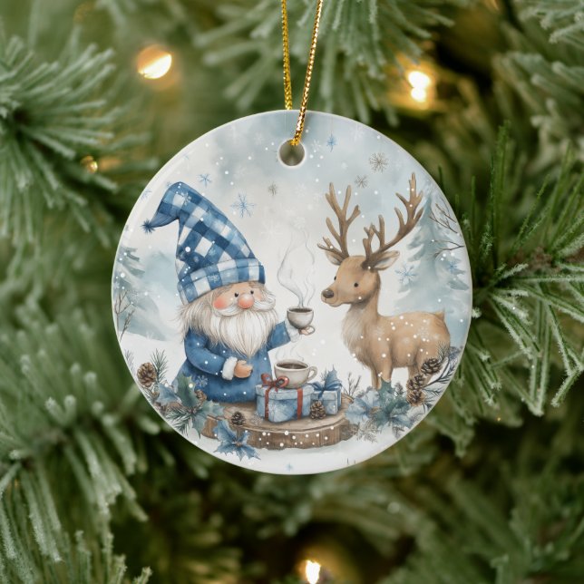 Ornamento De Cerâmica Gnomo Azul de Natal  (Árvore)