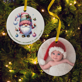 Ornamento De Cerâmica Gnomo Bonito Primeiro Natal Nova Foto De Bebê