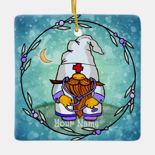 Ornamento De Cerâmica Gnomo de enfermeiro masculino (Frente)