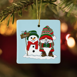Ornamento De Cerâmica Gnomo de Natal Aconchegante Boneco de Neve Férias