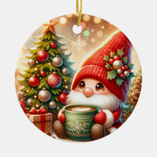Ornamento De Cerâmica Gnomo de Natal Fofo 