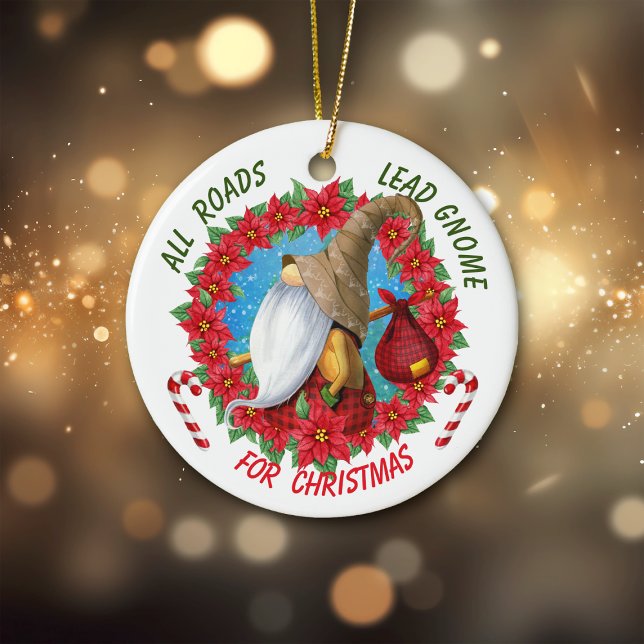 Ornamento De Cerâmica Gnomo de todas as estradas para o Natal (Criador carregado)