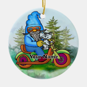 Ornamento De Cerâmica Gnomo motociclista