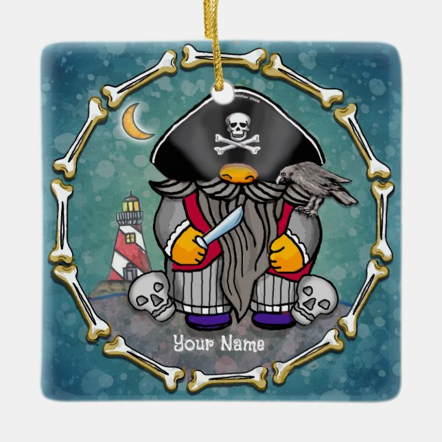 Ornamento De Cerâmica Gnomo pirata  (Frente)